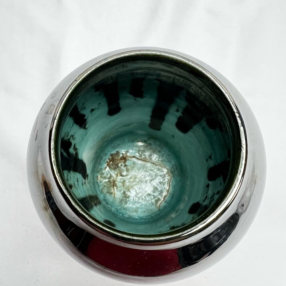 Hand Crafted Art Pottery Vase Drip Metallic Glaze 5 1/2" Teal Tone Lined Branded - Picture 3 of 9